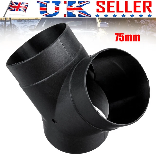thumbnail image 2 of Air Parking Heater Vent Ducting Connectors – T/Y/L Elbow & Exhaust Joiner, 60/75mm, Black Plastic 2 of 5