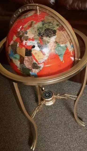 Gemstone Lapis Globe In Red,tall Stand Cost £700