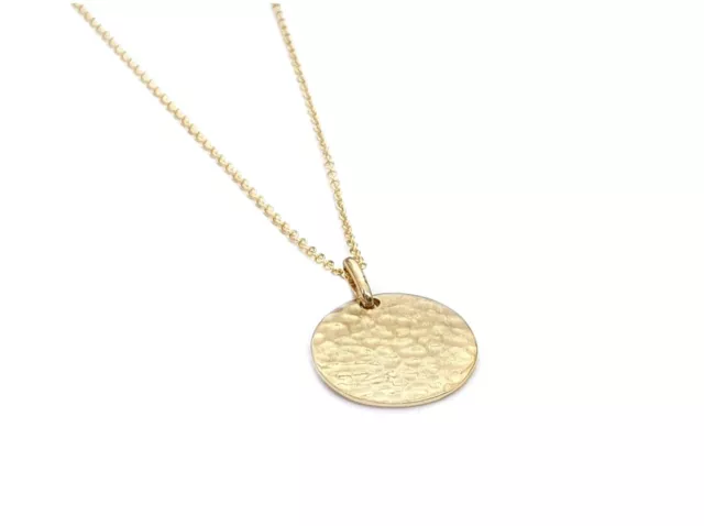 Hammered Disc Necklace in Solid Gold 9k,14k,18k Hammered Texture Coin Pendant