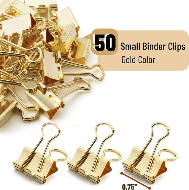 Small Binder Clips 50 Pack 0.75 In Gold, Small Clips Paper Binder Clips Binder C