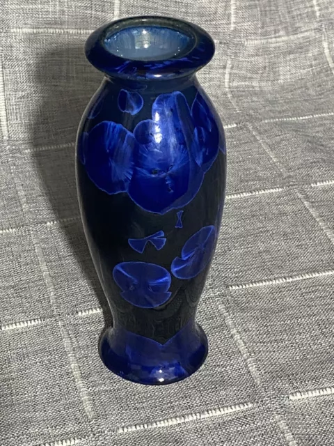 Bill Campbell Crystalline Art Pottery Vase Signed Stunning Cobalt Blue