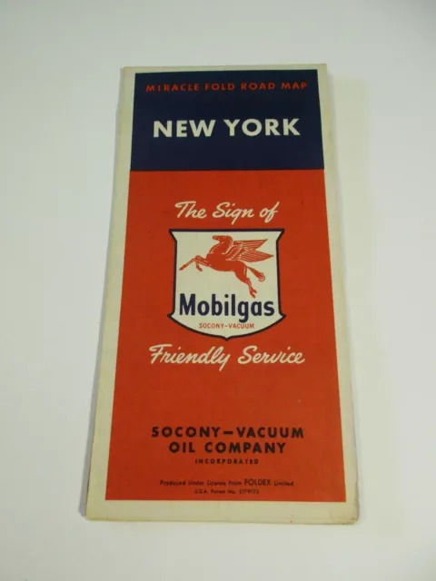 Vintage 1950's Mobil New York State Highway Gas Station Travel Road Map-Box 6