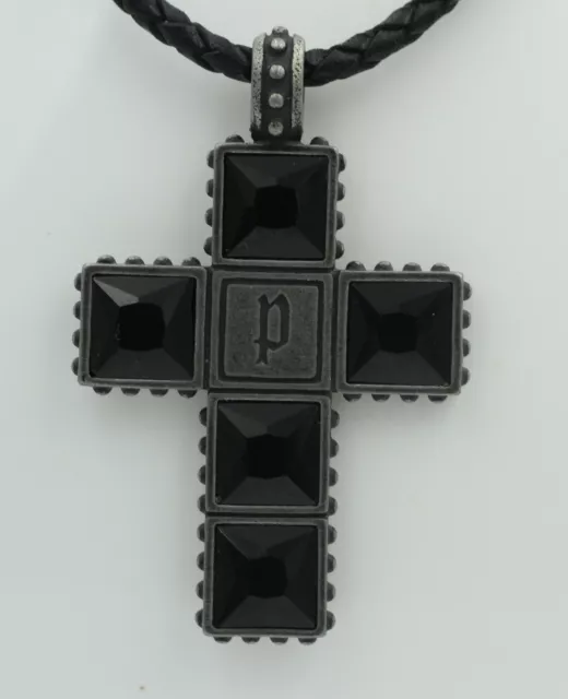 Police Necklace P24653PLE-01 Men's Necklace Cross Thor Leather Black 70 CM