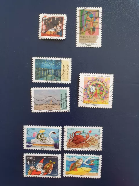Lot de 9 timbres oblitérés de France années 2011 à 2014 tous différents TBE