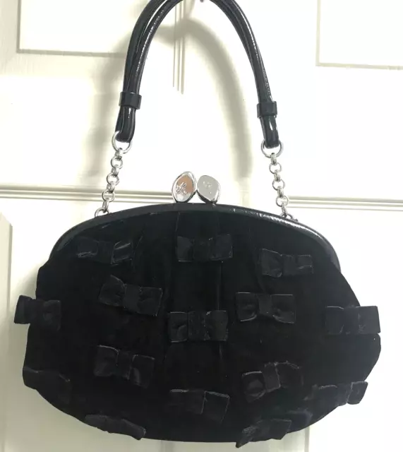 Bnwt LULU GUINNESS Black POLLYANNA VELVET BOWS Shoulder Bag / Handbag NEW