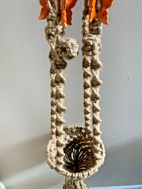 Macrame Jute Plant Hanger HANGING POT HOLDER 60” Ceramic Orange BUTTERFLY (#256) 4