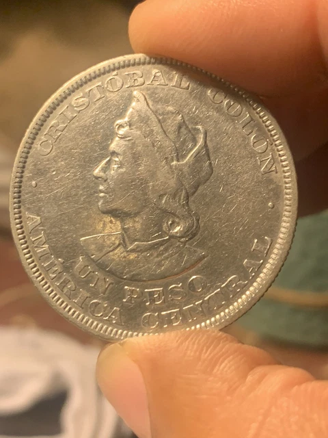 republica del Salvador coin 1 Peso america central Cristobal Colon 1908 silver