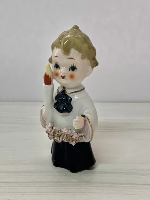 Vtg Enesco Holiday Choir Boy w/ Spaghetti Trim Holding Candle Figurine Japan