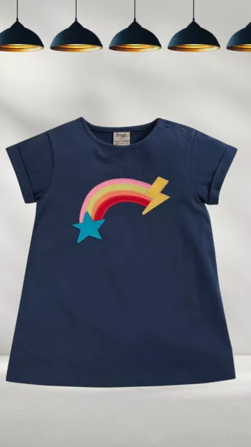 Top applique Ex Frugi ragazza Lizzie in indaco/arcobaleno (un po' difettoso)