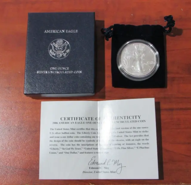 2006-W American Silver Eagle Dollar, uncirculated W/box+coa