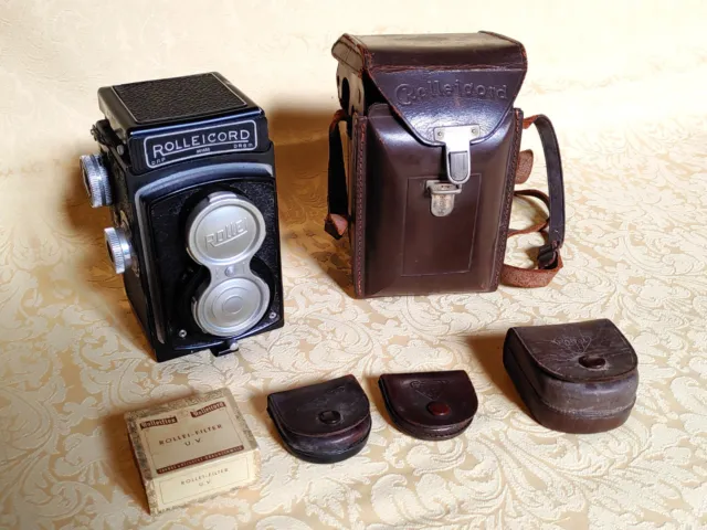 ROLLEI ROLLEICORD IIc Model 4 Model K3-543 vintage camera 1939 custodia e lenti