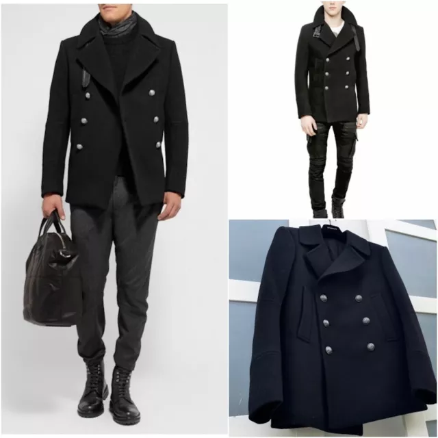 Rare & Gorgeous Balmain AW14 Virgin Wool Blend Slim Fit Peacoat