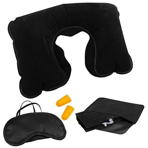 Oreiller de voyage repose-cou et soutien tête gonflable plus kit avec