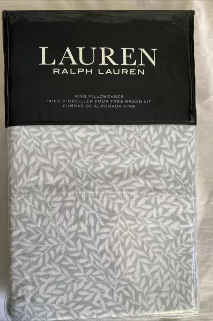 Ralph Lauren Spencer Leaf Sateen 2 KING Pillowcases Sage Green NIP