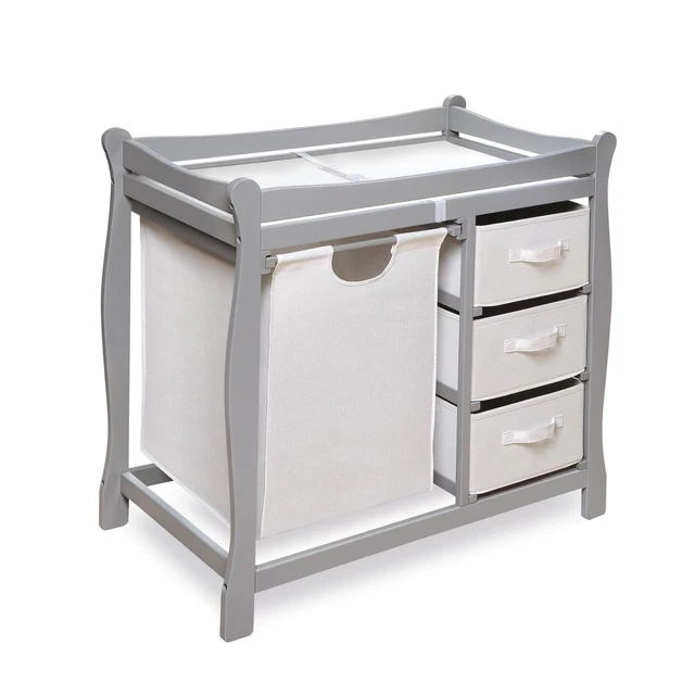 OPENBOX Badger Basket Sleigh Style Changing Table With Hamper/baskets Gray