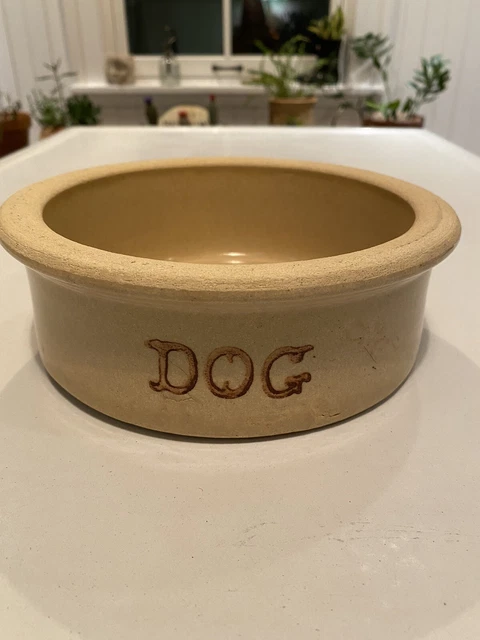 VTG Roseville Ohio USA Pottery DOG BOWL YELLOW STONEWARE R.R.P. Co. Larger Lip