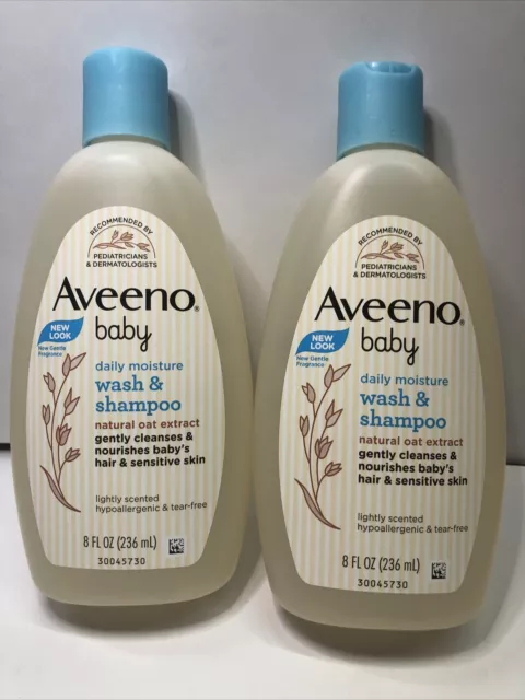 2 Pack Aveeno Baby Daily Moisture Wash & Shampoo-For Hair & Sensitive Skin-8oz.