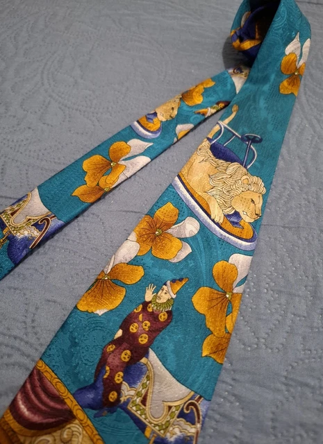Cravate Vintage Leonard Paris – Soie, Motifs, Violet & Or – Neuf Avec étiquettes – Fabriquée En Italie