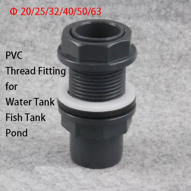 PVC Water Tank Thread Fitting Pipe Connector for Fish Tank Pond 20/25/32/40/50mm