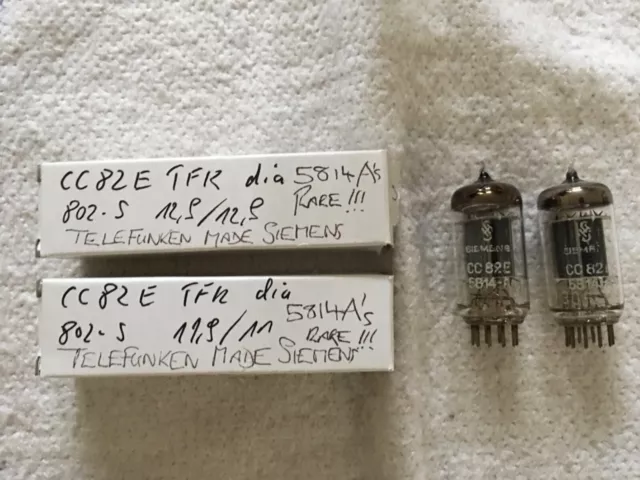 Telefunken 5814A CC82E ECC802S matched pair of valves tubes 12au7 family