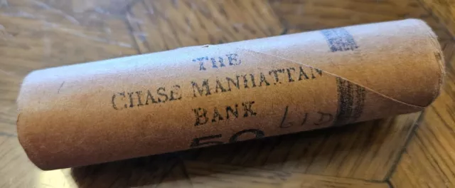 1961 D Original bank-wrapped Lincoln Cent PENNY Roll BU Chase Manhattan Pennies