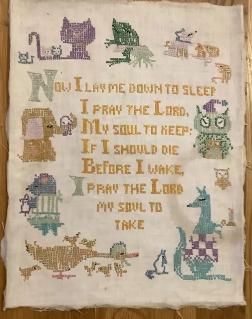 Vintage Completed Sampler Cross Stitch Child's Bedtime Prayer