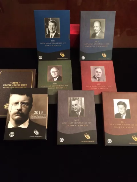 8 Coin & Chronicles Sets-Lincoln/FDR/Ted Roosevelt/Reagan/Truman/Ike/Kennedy/LBJ