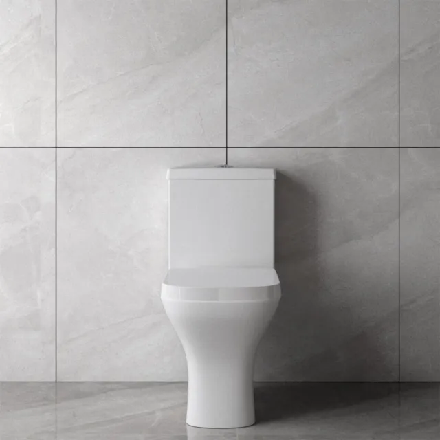 Square Close Coupled Toilet Ceramic White Cloakroom Soft Close Seat WC Modern