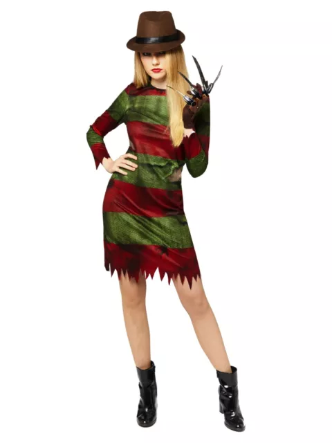 Womens Freddy Krueger Halloween Adult Fancy Dress Costume Nightmare Elm Street