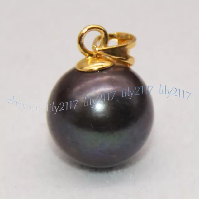 Gorgeous AAAA Natural Round Black Tahitian Pearl Pendant Genuine Pearl 14K Gold