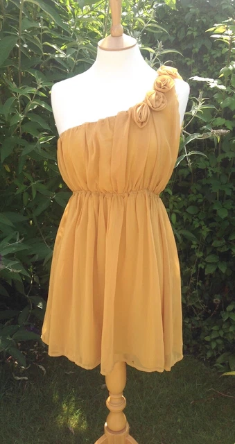 Bridesmaid Dress Mustard Chiffon one shoulder corsage chiffon mini dress