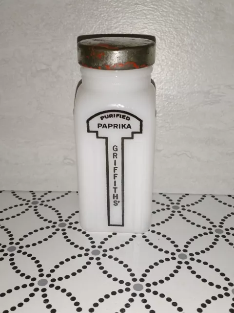Vintage 1940s Griffith's Milkglass Purified Paprika Spice Jar With Lid