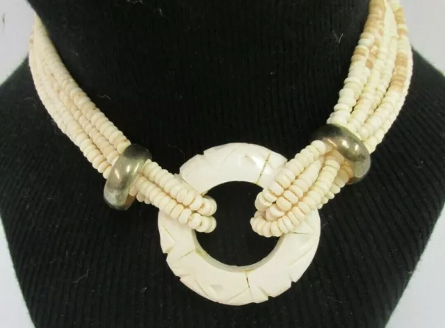 RARE Old Holy Carved RITUAL BOVINE BONE Beads  Necklace IVORY COLOR