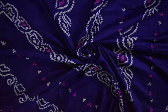 FNC Sari indien vintage ombré bleu en pure soie avec bandhni imprimé 5 mètres