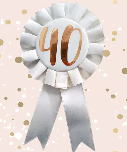 Deluxe 40Th Birthday Cream & Rose Gold Rosette Badge Birthday Party Accessory