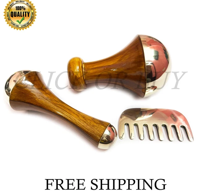 Kansa Baguette Masseur De Pieds Manche En Bois Pour le massage Kit d'outils pour