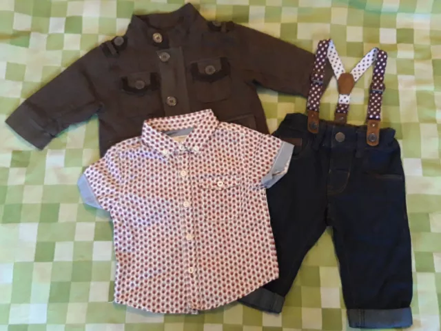 Next 3-6 Baby Boys Small Bundle Coat Shirt & Braced Jeans 3 Items All Next