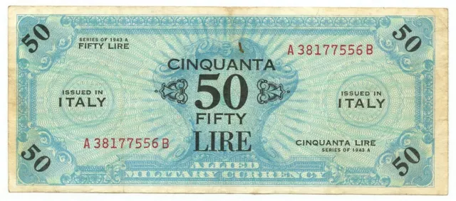 50 Lire Occupazione Americana In Italia Bilingue Flc A-B 1943 A Bb-