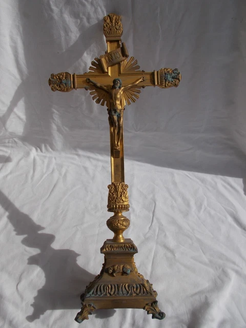 Grand Crucifix En Bronze Ancien - Scène Biblique - 28.6 Cm - France