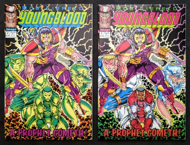 Youngblood #2 Pink & Green Variant Covers 1st Prophet  Cards intact Image 1992