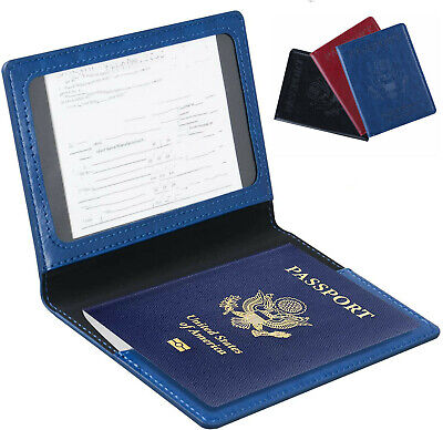 Leather Passport ID Card Holder Pocket Travel Wallet Blocking Slim Case Cover US