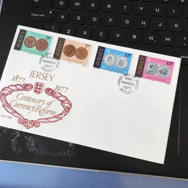 Jersey STAMPS First Day Cover 1977 Centenary of Currency Reform Unaddressed FDC