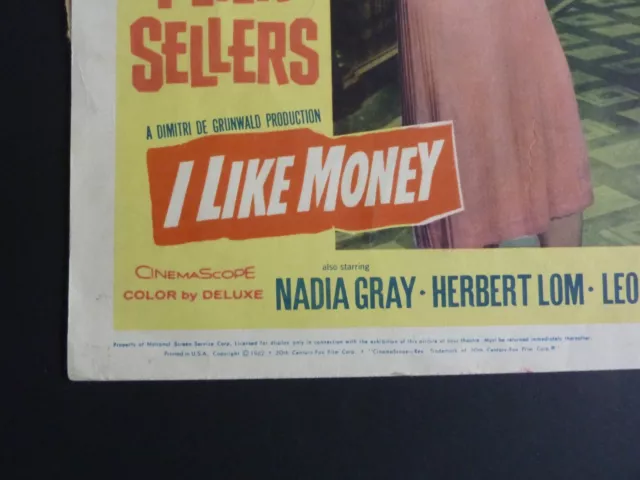 Vintage 1962 I LIKE MONEY Original Movie LOBBY CARD POSTER Peter Sellers 2