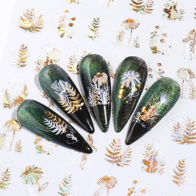 DIY 3D Feuilles Bronzante Fleurs Ongles Autocollants Dégradé Adhésif Art #B