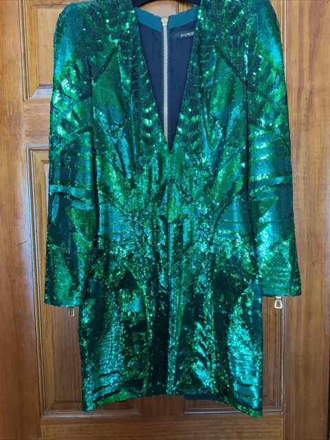 Balmain X H&M Green Sequin V-Neck Dress Size 4