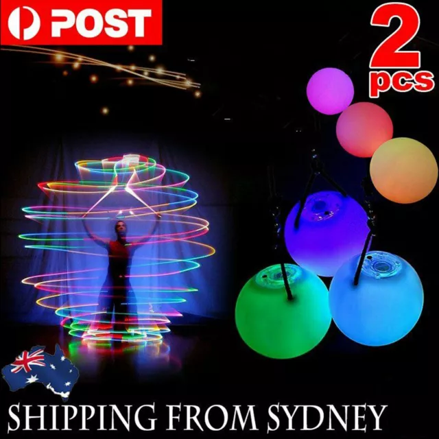 1 Pair of LED Poi Balls Multi Coloured Light up Ball Belly Dance Party Festival