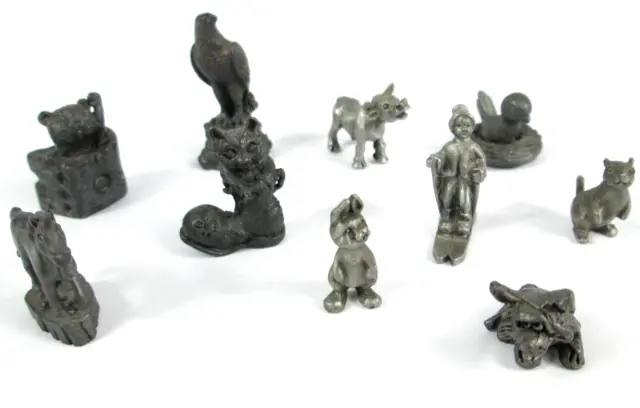 Lot Of 10 Mini Pewter Figurines Rabbit Cow Horse Bird Cat Horse Dog Squirrel