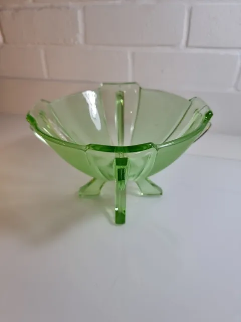 Vintage Art Deco 1930s Stölzle Czech green glass bowl