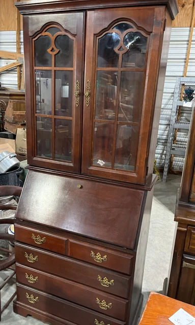 2 Piece Beautiful Vintage 4 Drawer Secretary With Lit Glass Display Shelves