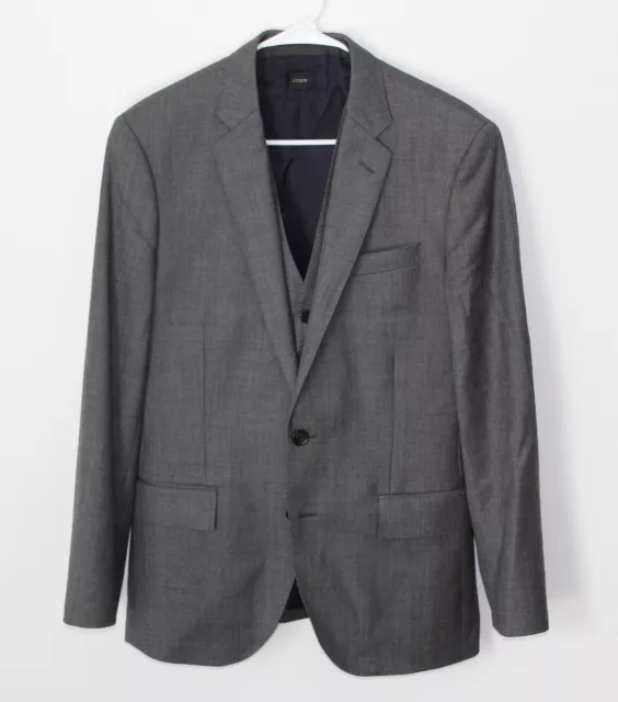 J Crew Ludlow Suit Jacket And Vest Tollegno Stretch Wool Fabric Grey 38 S